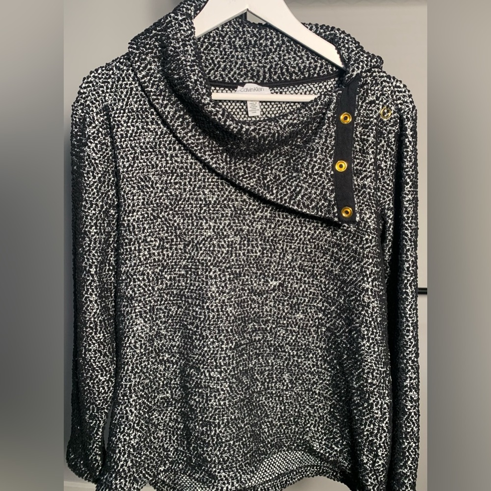 Calvin Klein Cowl Neck Turtleneck Sweater with gold snap details